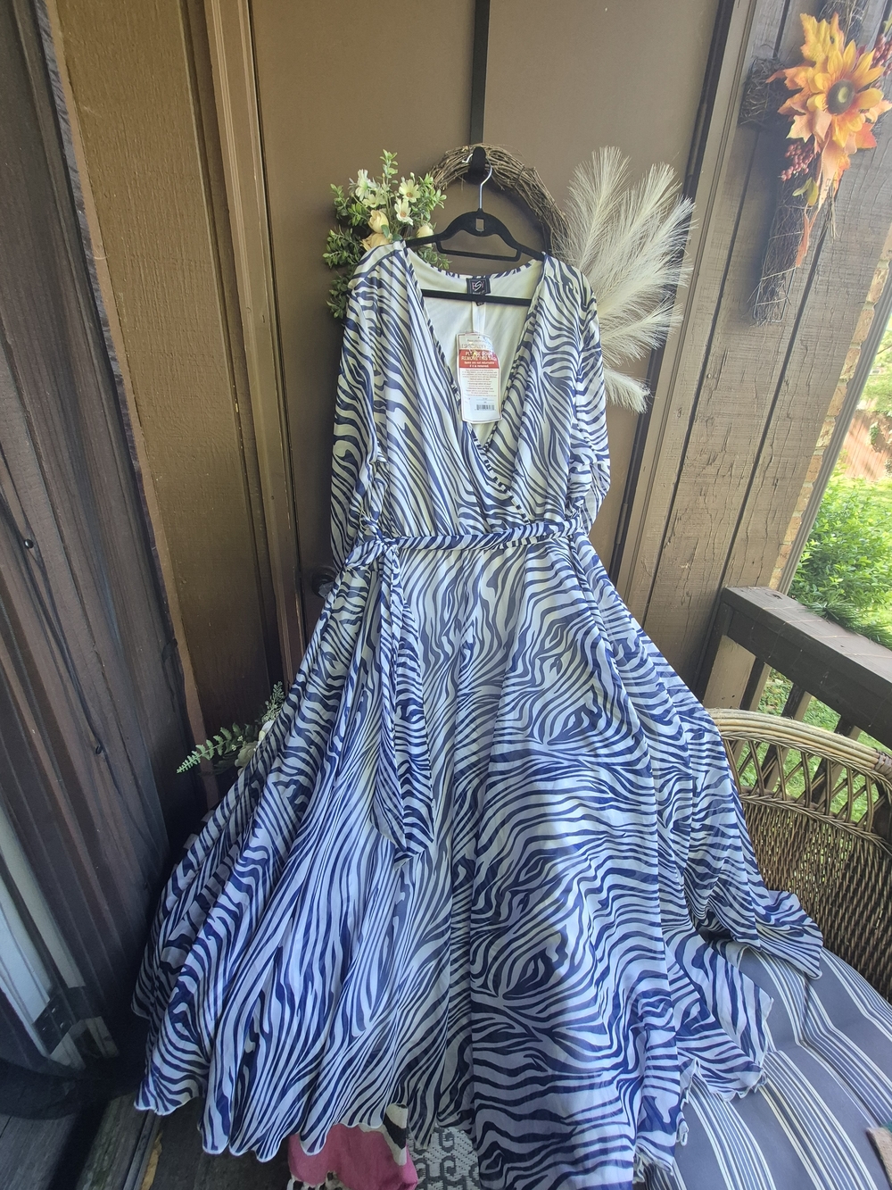 Blue Zebra Print Maxi Dress - V-Neck Wrap Style